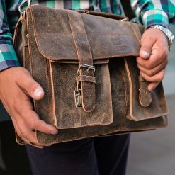 Włoska teczka skórzana vintage jasnobrązowa Paolo Peruzzi 045TM - j. brązowy. Pomarańczowe aktówki męskie bez wzorów, ze skóry, vintage. Za 339,99 zł.