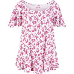 Shirt "carmen" z kolekcji Maite Kelly bonprix biało-ciemnoróżowy z nadrukiem. Białe koszulki damskie bonprix, z nadrukiem, z bawełny, bez kołnierzyka. Za 59,99 zł.