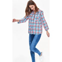 KOSZULA DAMSKA W KRATĘ. Niebieskie koszule damskie w kratkę marki TROLL, na zimę, l, z jeansu, eleganckie, z długim rękawem. W wyprzedaży za 34,99 zł.