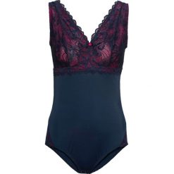 Body bez fiszbinów bonprix ciemnoniebiesko-fuksja. Niebieskie body damskie bonprix, w koronkowe wzory, z materiału. Za 109,99 zł.