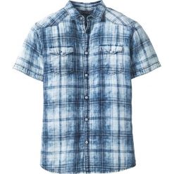 Koszula z krótkim rękawem Slim Fit bonprix niebieski w kratę. Niebieskie koszule męskie bonprix, xl, w paski, bez kołnierzyka, z krótkim rękawem. Za 99,99 zł.