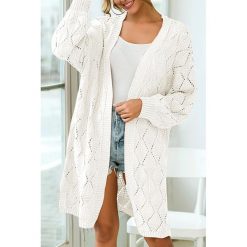 Kardigan FIGA WHITE. Białe bluzy damskie Kardigan FIGA WHITE, uniwersalny, bez wzorów, bez rękawów, bez kaptura. W wyprzedaży za 89,00 zł.