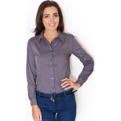 Ciemno Szare Eleganckie Body z Długim Rękawem. Szare podkoszulki damskie Molly.pl, s, bez wzorów, z elastanu, eleganckie, z koszulowym kołnierzykiem, z długim rękawem. Za 95,90 zł.