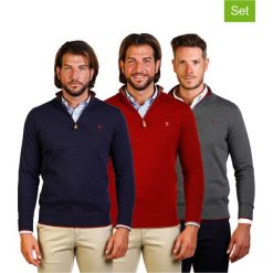 Sweter (3 szt.) w kolorze granatowym, szarym i bordowym. Szare swetry męskie The Time of Bocha, xl, z haftami, z bawełny, ze stójką, bez kaptura. W wyprzedaży za 319,95 zł.