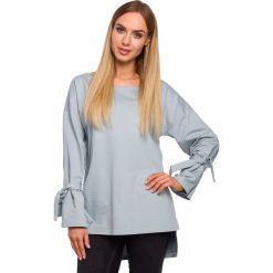 Bluza z wiązaniem przy rękawach - gołębia. Szare bluzy damskie Moe, s, bez wzorów, z bawełny, z krótkim rękawem, krótkie, bez kaptura. W wyprzedaży za 125,00 zł.