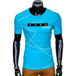T-SHIRT MĘSKI Z NADRUKIEM S982 - TURKUSOWY. Niebieskie t-shirty męskie z nadrukiem Ombre Clothing, m. Za 29,00 zł.