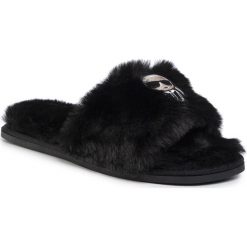 Kapcie KARL LAGERFELD - KL49001 Black Wool. Czarne klapki damskie KARL LAGERFELD, bez wzorów, z tworzywa sztucznego, bez obcasa. Za 329,00 zł.