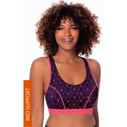 Biustonosz sportowy Dynamic Neon Coral. Pomarańczowe biustonosze sportowe damskie marki Dorina, z haftami, z materiału. Za 56,72 zł.