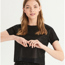 T-shirt z błyszczącą fakturą - Czarny. Czarne t-shirty damskie Sinsay, l. Za 29,99 zł.