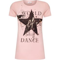 T-shirt DEHA DANCE. Czarne bluzki damskie Deha, z aplikacjami, z bawełny, z okrągłym kołnierzem, bez rękawów. W wyprzedaży za 175,00 zł.
