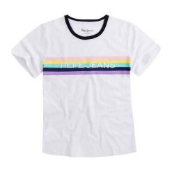 T-shirt w kolorze białym. Białe t-shirty damskie Pepe Jeans, Mexx, Pierre Cardin, m, z nadrukiem, z bawełny, z okrągłym kołnierzem. W wyprzedaży za 89,95 zł.