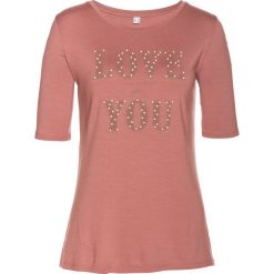 T-shirt bonprix dymny brzoskwiniowy. Różowe t-shirty damskie bonprix, bez wzorów, bez kołnierzyka. Za 27,99 zł.