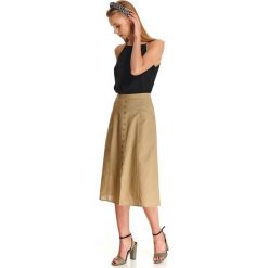 Spódnica trapezowa z ozdobnymi guziczkami. Brązowe spódniczki damskie Top Secret, na lato, bez wzorów, z bawełny, midi, trapezowe. W wyprzedaży za 59,99 zł.