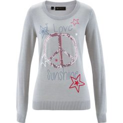 Sweter z cekinami bonprix jasnoszary melanż z kolorowym nadrukiem. Szare swetry klasyczne damskie bonprix. Za 79,99 zł.