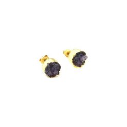 Earrings Druzy Ametystu złoto. Fioletowe kolczyki damskie marki Brazi druse jewelry, z ametystem, złote, na sztyftcie. Za 170,00 zł.