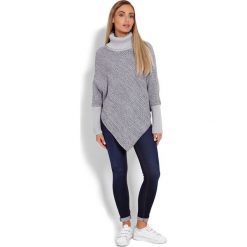 Poncho damskie zimowe z golfem szare. Szare swetry damskie e-margeritka.pl, na zimę, bez wzorów, z krótkim rękawem, krótkie, bez kaptura. Za 129,99 zł.