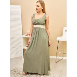 Sukienka Valentina Maxi Kolor Khaki ONESIZE. Czarne sukienki damskie LIGARI, uniwersalny, w paski, z bawełny, bez kołnierzyka, bez rękawów, maxi. Za 125,00 zł.