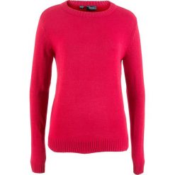 Sweter bonprix czerwony. Czerwone swetry klasyczne damskie bonprix, z materiału, z okrągłym kołnierzem. Za 27,99 zł.