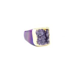 InspiRING Agat Fioletowy z wcięciem 1/4 Złoto rozmiar 19. Fioletowe pierścionki damskie marki Brazi druse jewelry, z agatem, złote. Za 320,00 zł.
