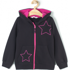 Bluza. Czarne bluzy dziewczęce rozpinane BASIC GIRL, z aplikacjami, z bawełny, z długim rękawem, długie, z kapturem. Za 47,90 zł.