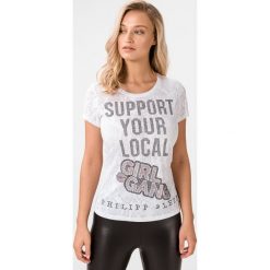 Philipp Plein Support Koszulka Biały. Białe koszulki damskie Philipp Plein, s, z aplikacjami, z bawełny, bez kołnierzyka, z krótkim rękawem. Za 1181,95 zł.