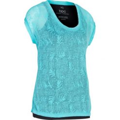 Shirt sportowy 2 w 1, krótki rękaw bonprix czarno-morski. Czarne bluzki sportowe damskie bonprix, bez wzorów, bez kołnierzyka, z krótkim rękawem, krótkie, bez kaptura. Za 99,99 zł.