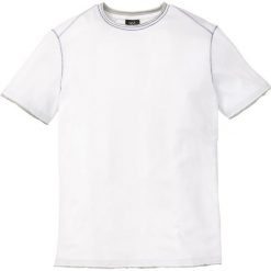 T-shirt z brzegami bez obszycia bonprix biały. Białe t-shirty męskie bonprix, s, bez wzorów, z kontrastowym kołnierzykiem. Za 24,99 zł.
