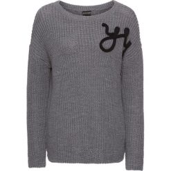 Sweter dzianinowy "YES" bonprix szary melanż - czarny. Czarne swetry klasyczne damskie bonprix, z dzianiny. Za 79,99 zł.