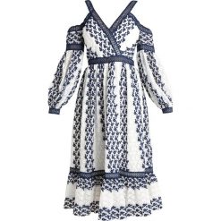 Forever New COLD SHOULDER MIDI DRESS Sukienka letnia white/navy. Białe sukienki damskie marki Forever New, na lato, bez wzorów, z poliesteru, bez kołnierzyka, bez rękawów, midi. W wyprzedaży za 375,20 zł.