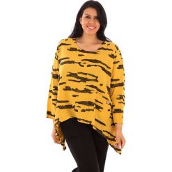 T-shirty damskie: Lniana koszulka w kolorze żółto-antracytowym