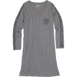 Koszula nocna z koronką bonprix szary melanż. Szare koszule nocne damskie marki bonprix, w koronkowe wzory, z koronki, z długim rękawem, długie. Za 54,99 zł.
