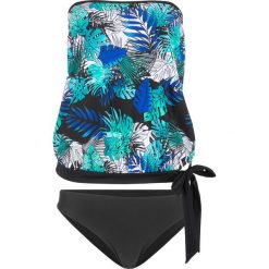Tankini (2 części) bonprix czarno-niebieski. Czarne stroje kąpielowe damskie bonprix, z nadrukiem. Za 109,99 zł.