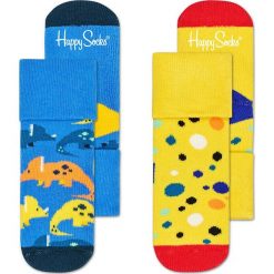 Happy Socks - Skarpetki dziecięce (2-pak). Niebieskie skarpetki dziewczęce Happy Socks, bez wzorów, z elastanu. W wyprzedaży za 29,90 zł.