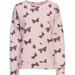 Bluza z nadrukiem w motyle bonprix pastelowy jasnoróżowy z nadrukiem. Różowe bluzy damskie bonprix, z nadrukiem, bez rękawów, bez kaptura. Za 89,99 zł.