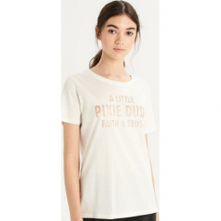T-shirt z błyszczącym napisem - Kremowy. Białe t-shirty damskie Sinsay, l, z napisami. Za 19,99 zł.