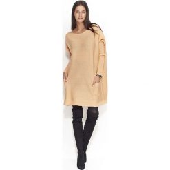 Morelowy Oversizowy Sweter z Kieszeniami. Pomarańczowe swetry damskie Molly.pl, uniwersalny, bez wzorów, z jeansu, z długim rękawem, długie, bez kaptura. Za 99,90 zł.