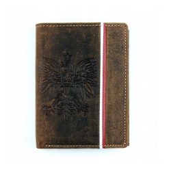 Portfel męski skórzany patriotyczny N4A-H brązowy - Brąz. Pomarańczowe portfele męskie producent niezdefiniowany, bez wzorów, ze skóry. Za 52,00 zł.