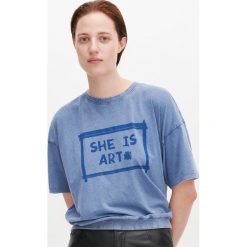 T-shirt z napisem - Granatowy. Niebieskie t-shirty damskie Reserved, s, z napisami, bez kołnierzyka. Za 39,99 zł.