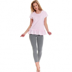 Piżama w kolorze jasnoróżowo-biało-szarym - t-shirt, legginsy. Szare piżamy damskie Doctor Nap, l, w paski. W wyprzedaży za 72,95 zł.