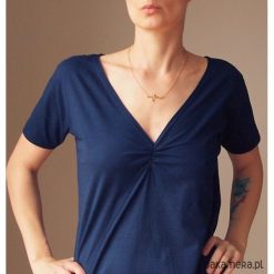 Granatowa dwustronna bluzka S-XL. Brązowe bluzki damskie marki Pakamera, s, z bawełny, z dekoltem w łódkę. Za 65,00 zł.