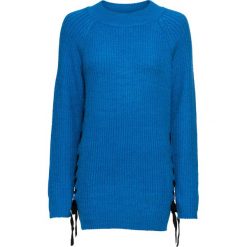 Sweter dzianinowy ze sznurowaną wstawką bonprix lazurowo-czarny. Szare swetry klasyczne damskie marki Mohito, z kontrastowym kołnierzykiem. Za 99,99 zł.