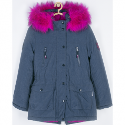Kurtka. Niebieskie kurtki dziewczęce przeciwdeszczowe Winter Time, z futra, długie. Za 259,90 zł.
