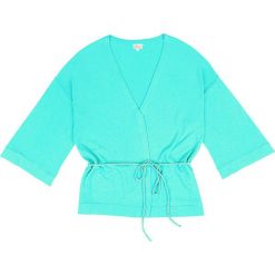 Kardigan "Wendy" w kolorze turkusowym. Niebieskie kardigany damskie Ateliers de la maille Paris, w paski, z bawełny. W wyprzedaży za 171,95 zł.