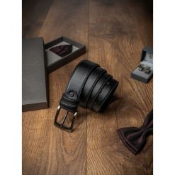 PASEK MĘSKI SKÓRZANY SKÓRA NATURALNA EKSKLUZYWNY. Czarne paski męskie ROVICKY, w paski, ze skóry, eleganckie. Za 49,00 zł.