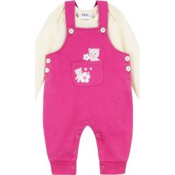 Body + spodnie ogrodniczki (2 części), bawełna organiczna bonprix kremowo-fuksja. Białe body niemowlęce bonprix, bez wzorów, z bawełny, z długim rękawem. Za 64,99 zł.