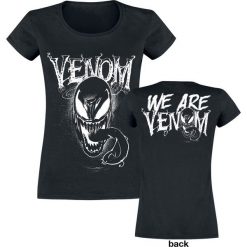 Venom (Marvel) We Are Venom Koszulka damska czarny. Czarne koszulki damskie marki Venom (Marvel), l, z nadrukiem, klasyczne, z okrągłym kołnierzem, bez rękawów. Za 79,90 zł.