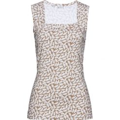Top shirtowy z nadrukiem bonprix brunatno-biały z nadrukiem. Pomarańczowe topy damskie bonprix, z nadrukiem, bez rękawów. Za 54,99 zł.