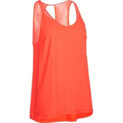 Top do tańca fitness damski. Czerwone topy damskie DOMYOS, bez wzorów, z elastanu, bez kołnierzyka. Za 59,99 zł.