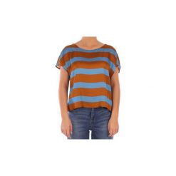 Bluzki Manila Grace BLUSA RIGA. Niebieskie bluzki damskie Manila Grace, bez wzorów, bez kołnierzyka, bez rękawów. Za 587,37 zł.