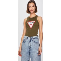 Guess Jeans - Top. Czarne bluzki damskie Guess Jeans, s, z nadrukiem, z bawełny, z okrągłym kołnierzem, bez rękawów. Za 189,90 zł.